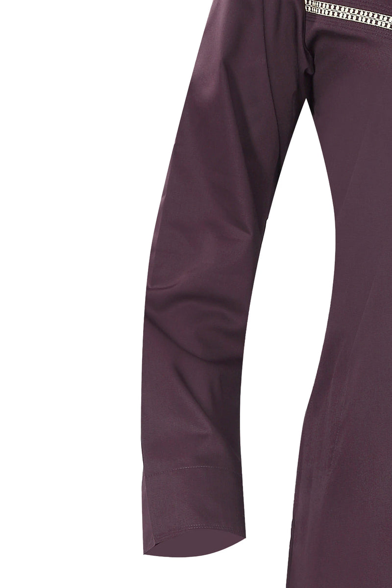 Omani Embroidery Mens Thobe- Wine Royal Premium Fabric Gulf Style