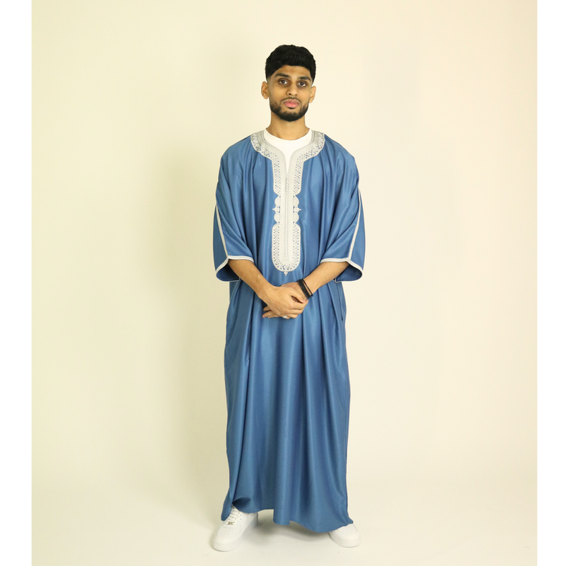 Blue - Silver Embroidery - Mens Moroccan Thobes