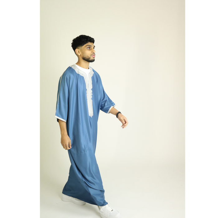 Blue - Silver Embroidery - Mens Moroccan Thobes