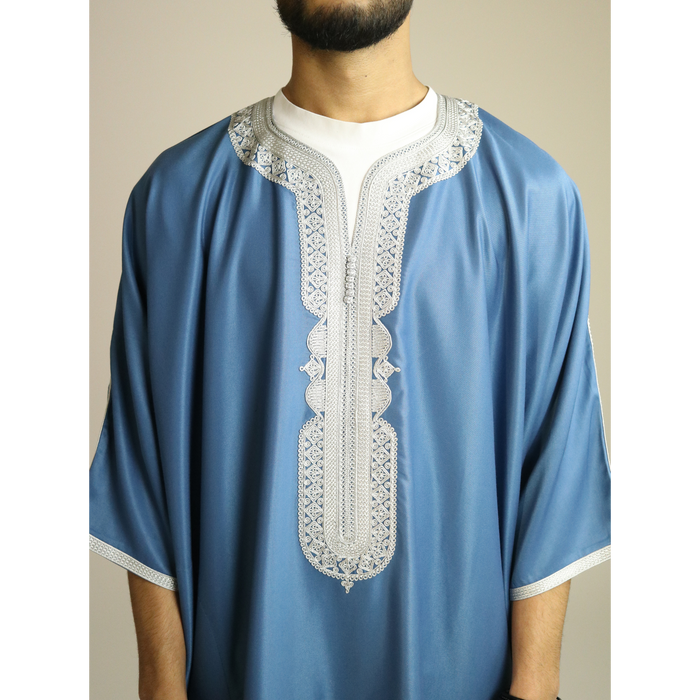 Blue - Silver Embroidery - Mens Moroccan Thobes