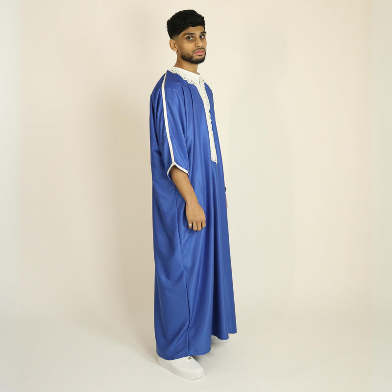 Royal Blue - Silver Embroidery - Mens Moroccan Thobes