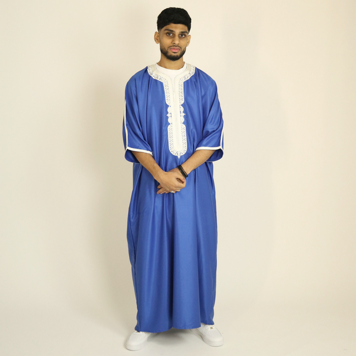 Royal Blue - Silver Embroidery - Mens Moroccan Thobes