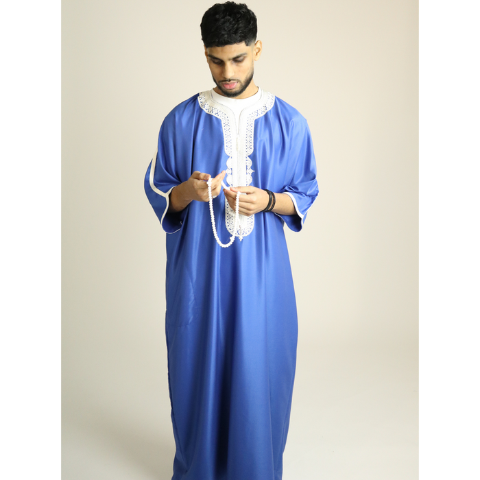 Royal Blue - Silver Embroidery - Mens Moroccan Thobes