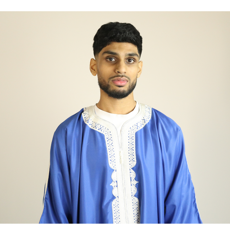 Royal Blue - Silver Embroidery - Mens Moroccan Thobes