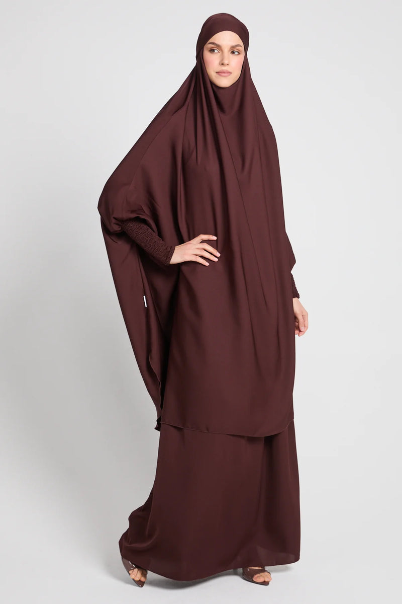 Zamzam Two Piece Jilbab/Prayer Set with Pockets- Mahogany