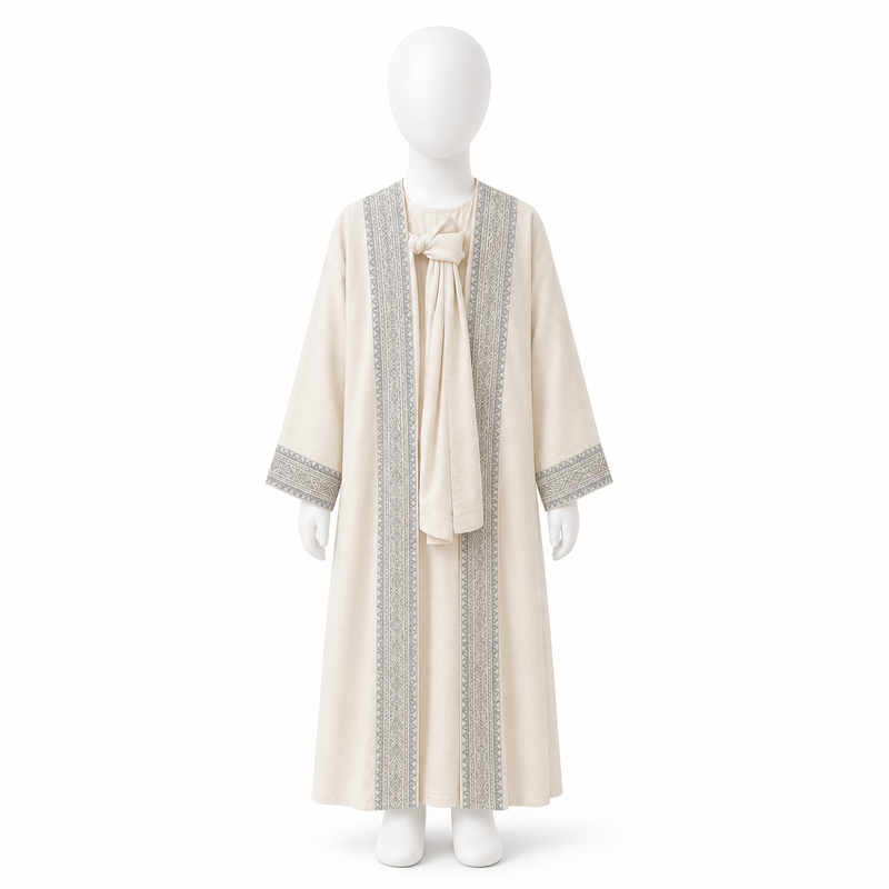 Girls’ Cream Moroccan Abaya – Regal Charm Islamic Dress