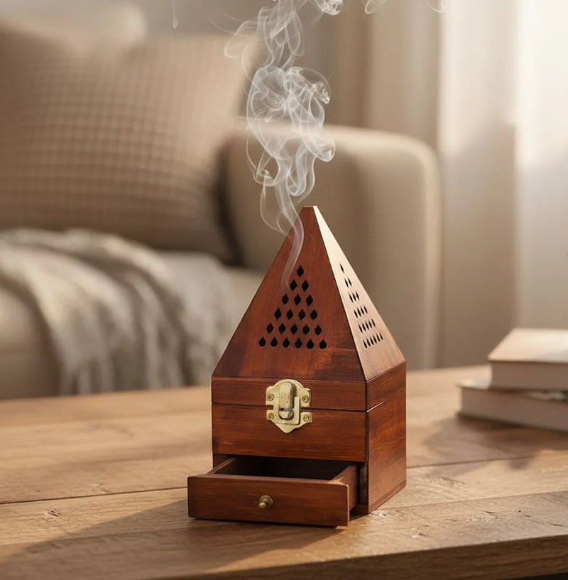 Arabic Bakhoor Burner - Wooden Mabkhara Incense Burner with Drawer