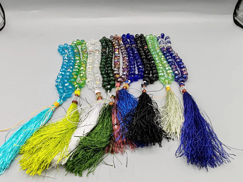 33 beads Islamic Prayer Beads Tesbih Misbah Tasbeh - (Crystal Beads Black )