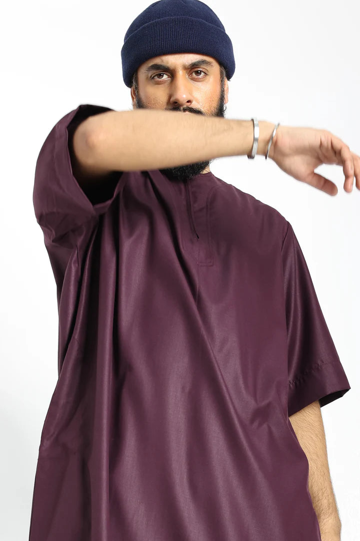 Tuscan Maroon Half Sleeve Thobe By Al Noor