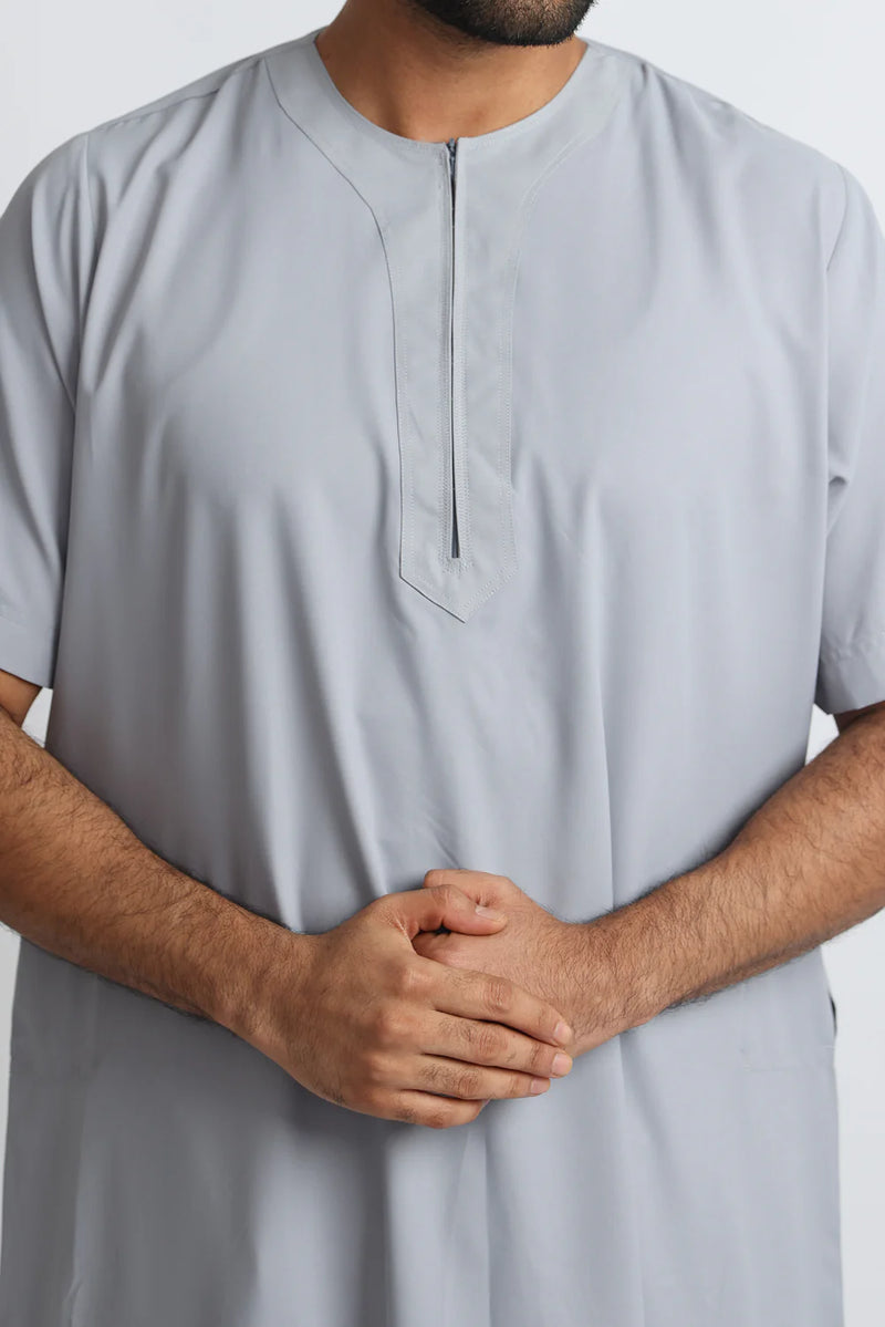 Tuscan Grey Cloud Half Sleeve Thobe By Al Noor