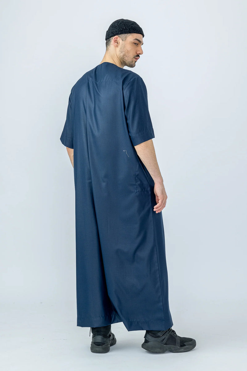 Tuscan Cyan Blue Half Sleeve Thobe By Al Noor- J152