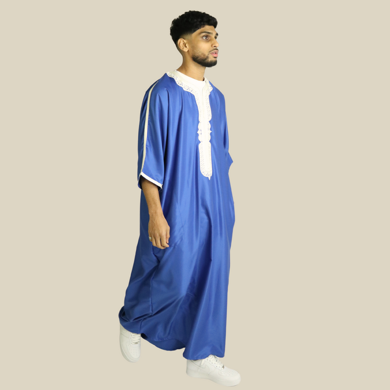 Royal Blue - Silver Embroidery - Mens Moroccan Thobes