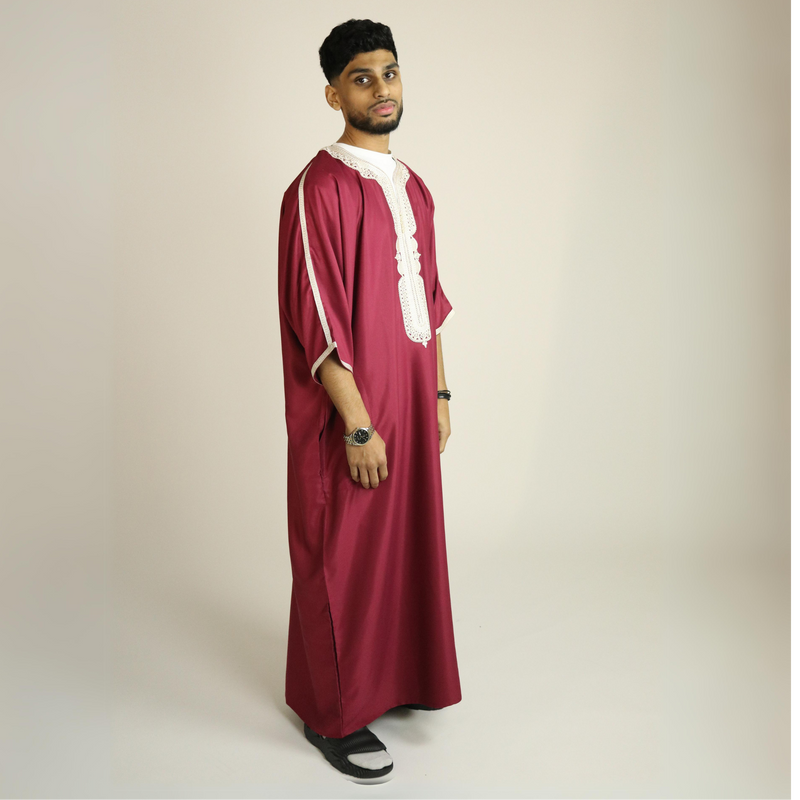 Red - Gold Embroidery - Mens Moroccan Thobe