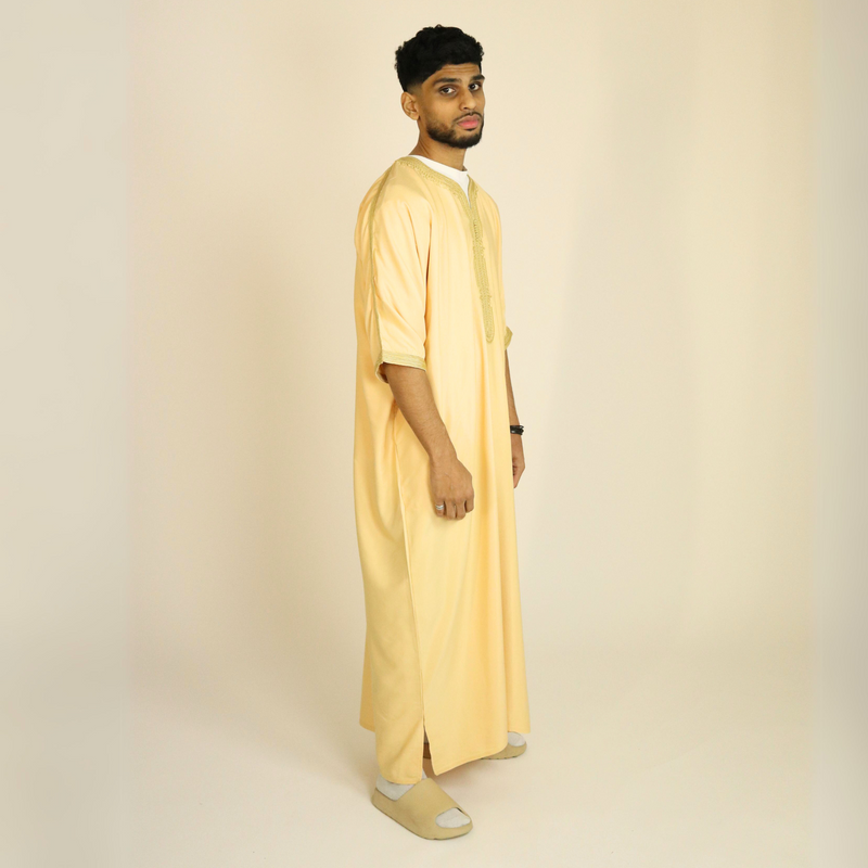 Cream - Gold Embroidery - Mens Moroccan Thobe