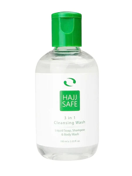 Hajj & Umrah Unscented, Alcohol Free Liquid Soap, Shampoo & Body Wash 3 in 1 Cleansing Wash - Hajj Safe - 100ml (Liquid Soap, Shampoo & Body Wash)