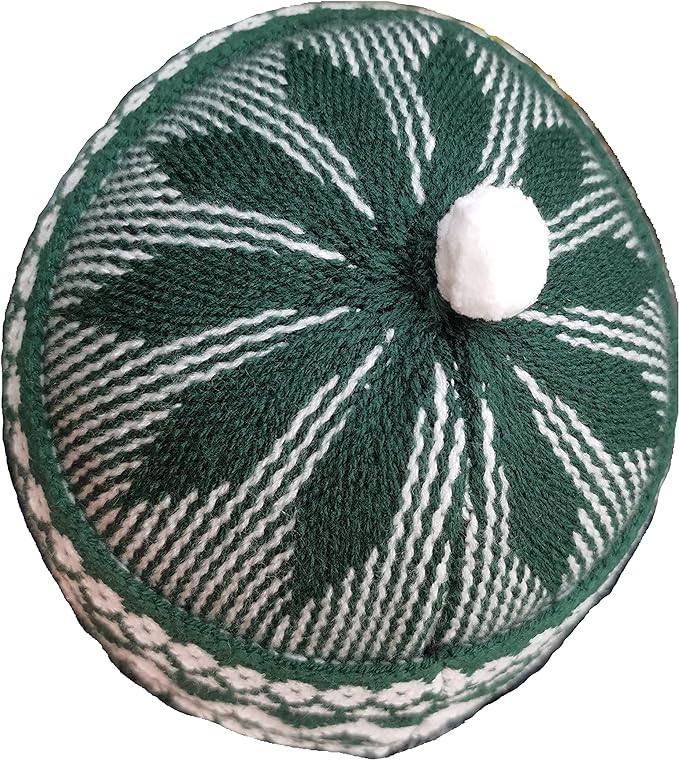 ZAMZAM Men's Zigzag Haji Cap | Kufi All Season Muslim Prayer Topi Beanie Hat Crown with White Ball | Stretchable One Size.