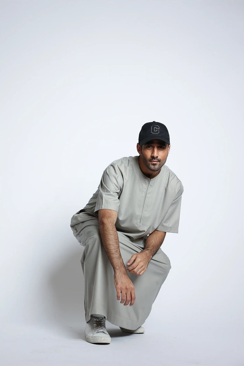 Tuscan Stonewall Grey Half Sleeve Thobe By Al Noor- J152