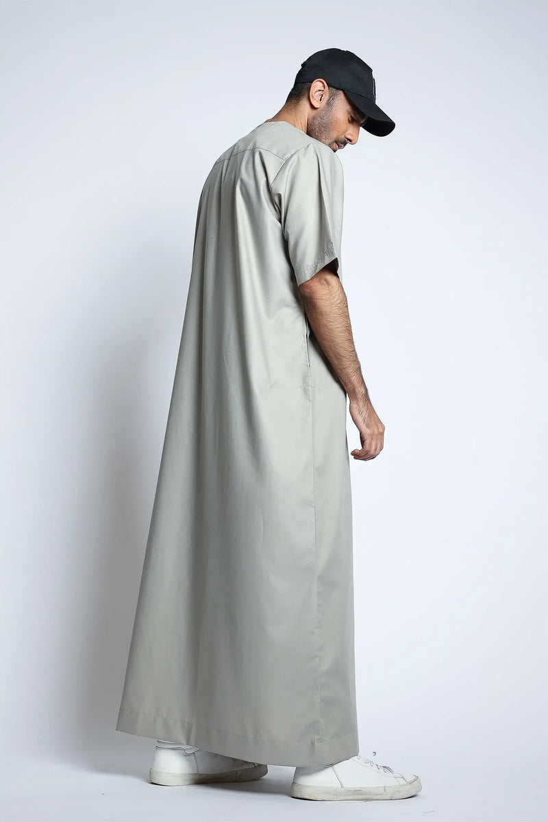 Tuscan Stonewall Grey Half Sleeve Thobe By Al Noor- J152