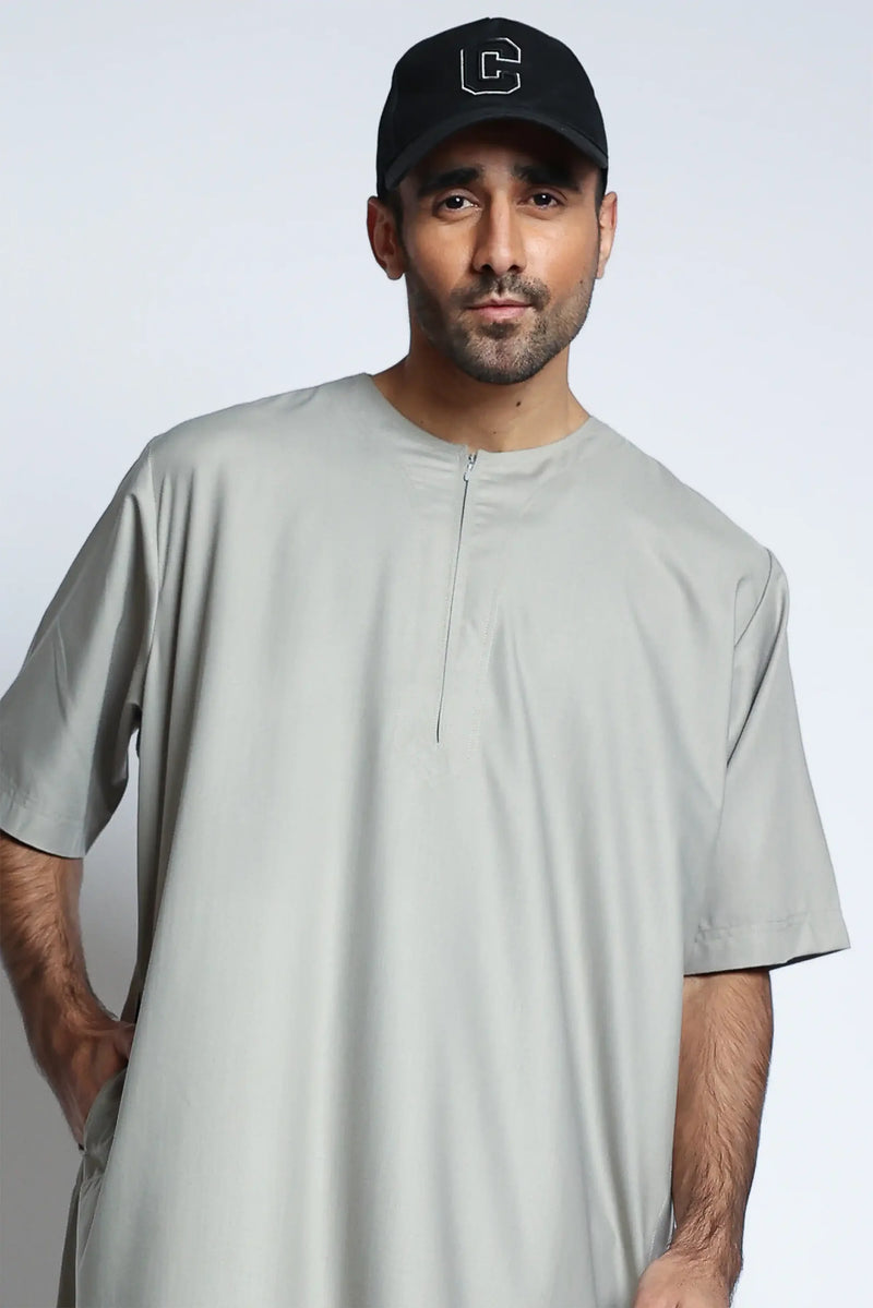 Tuscan Stonewall Grey Half Sleeve Thobe By Al Noor- J152