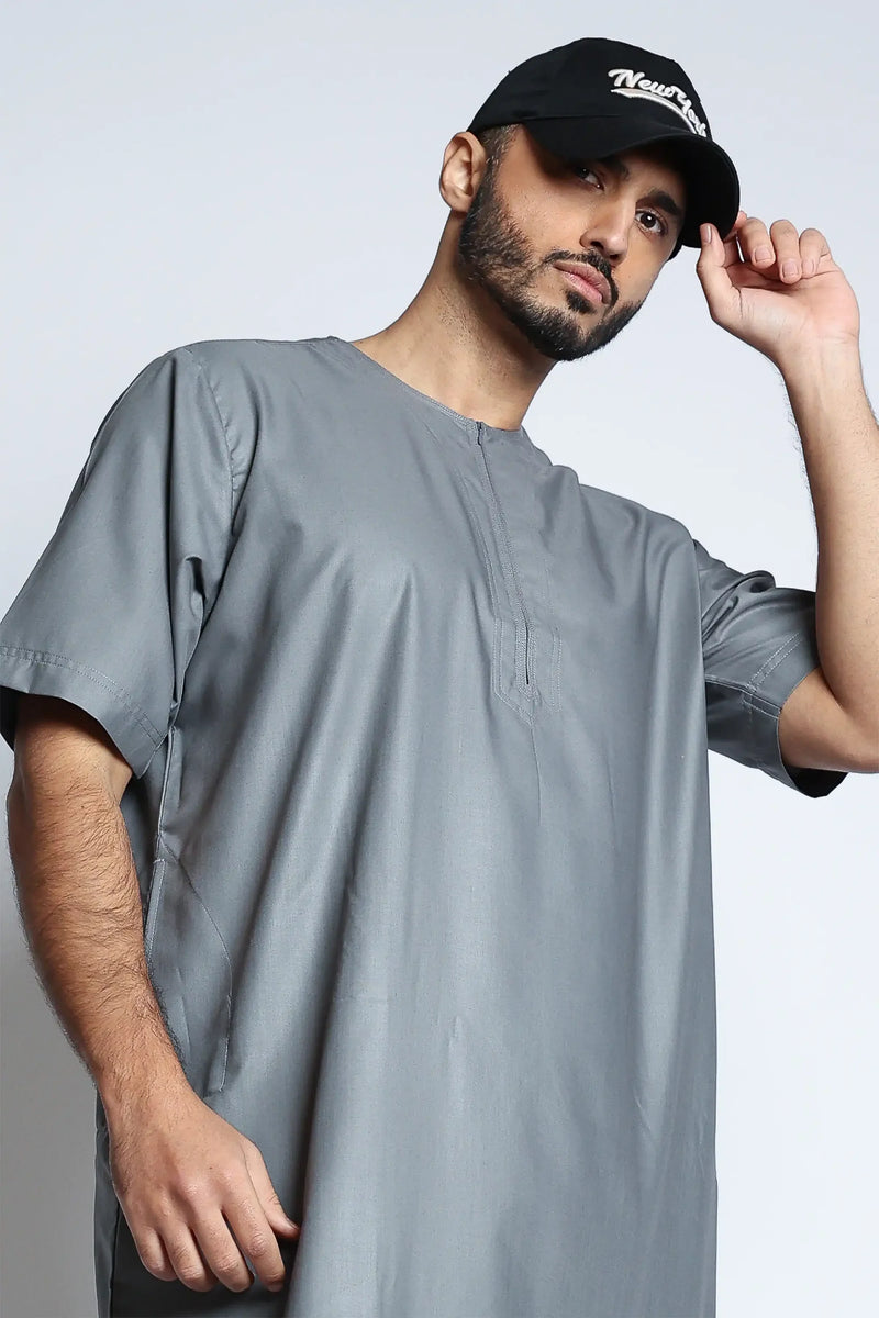 Tuscan Thunderstorm Grey Half Sleeve Thobe By Al Noor- J152