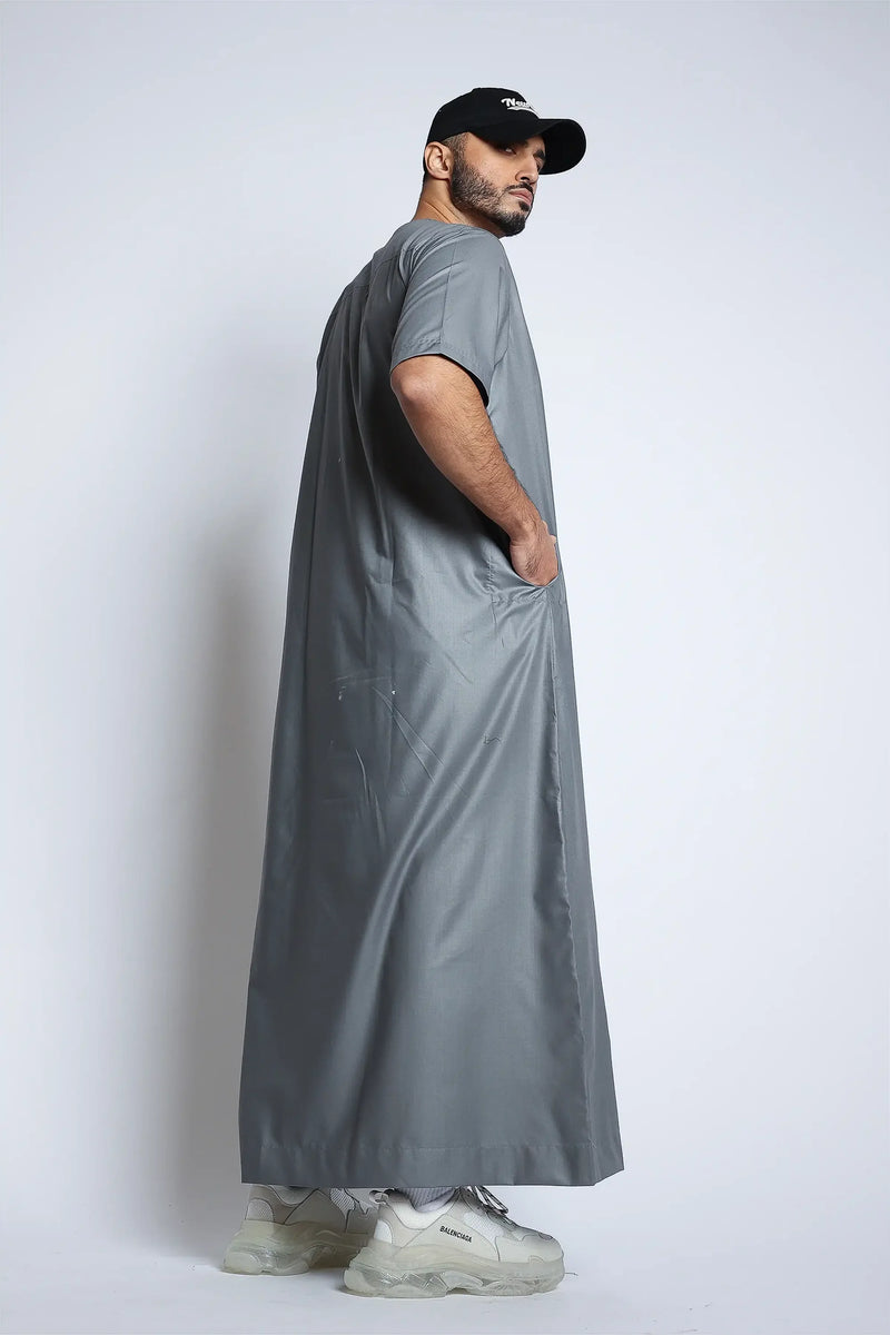 Tuscan Thunderstorm Grey Half Sleeve Thobe By Al Noor- J152