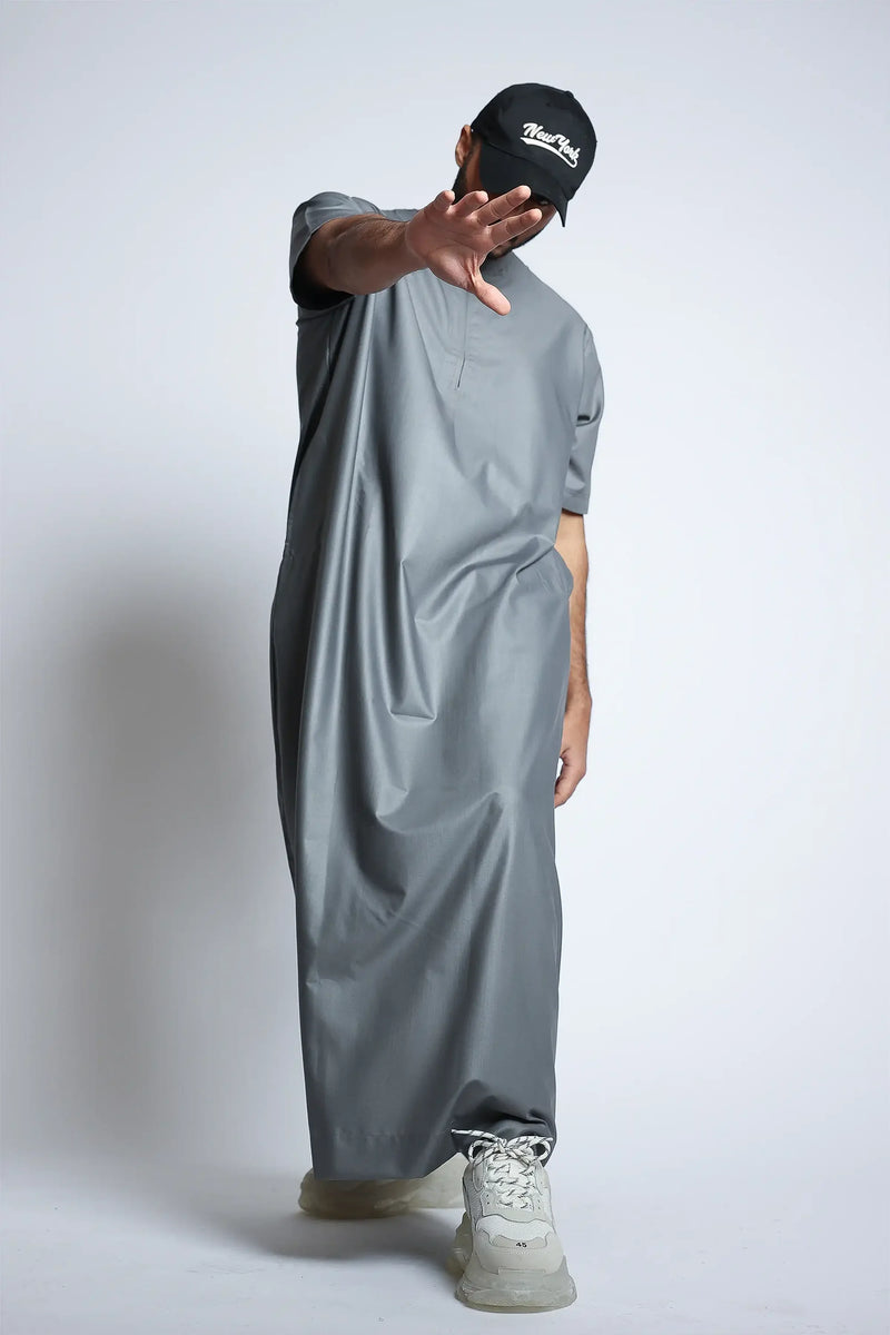 Tuscan Thunderstorm Grey Half Sleeve Thobe By Al Noor- J152