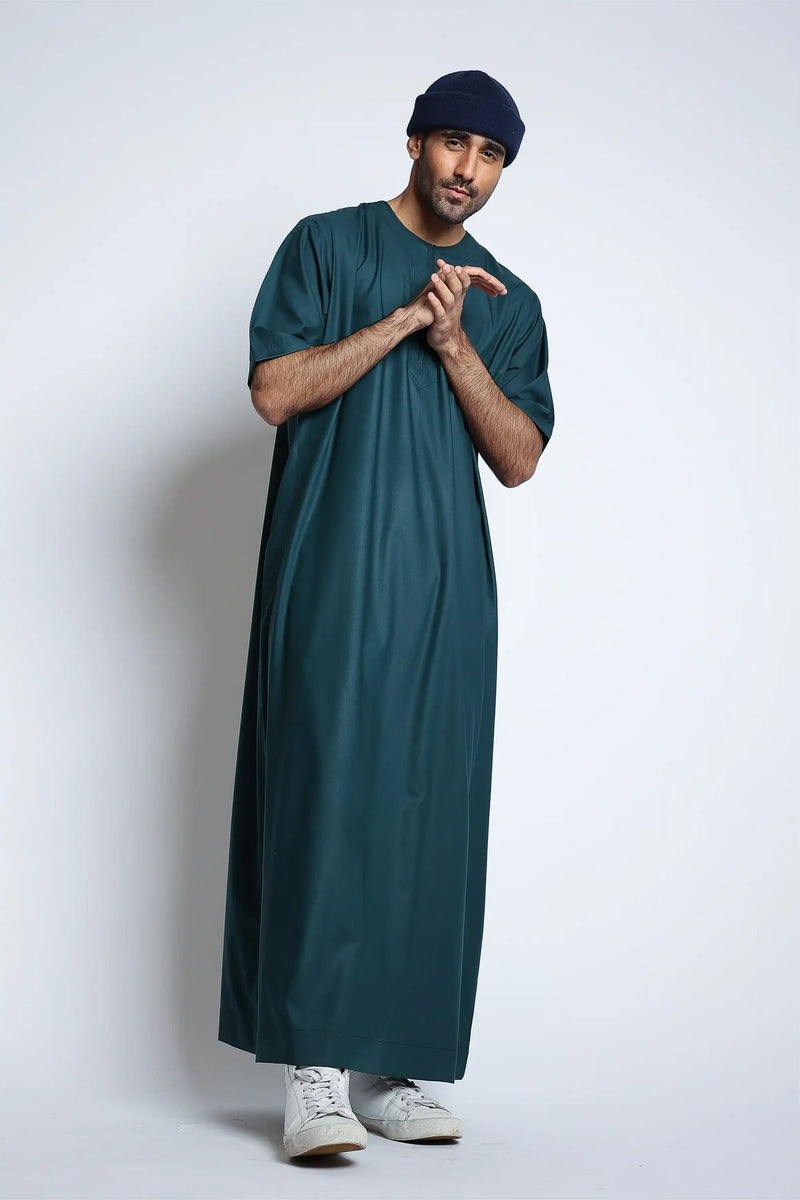 Tuscan Timber Green Half Sleeve Thobe By Al Noor