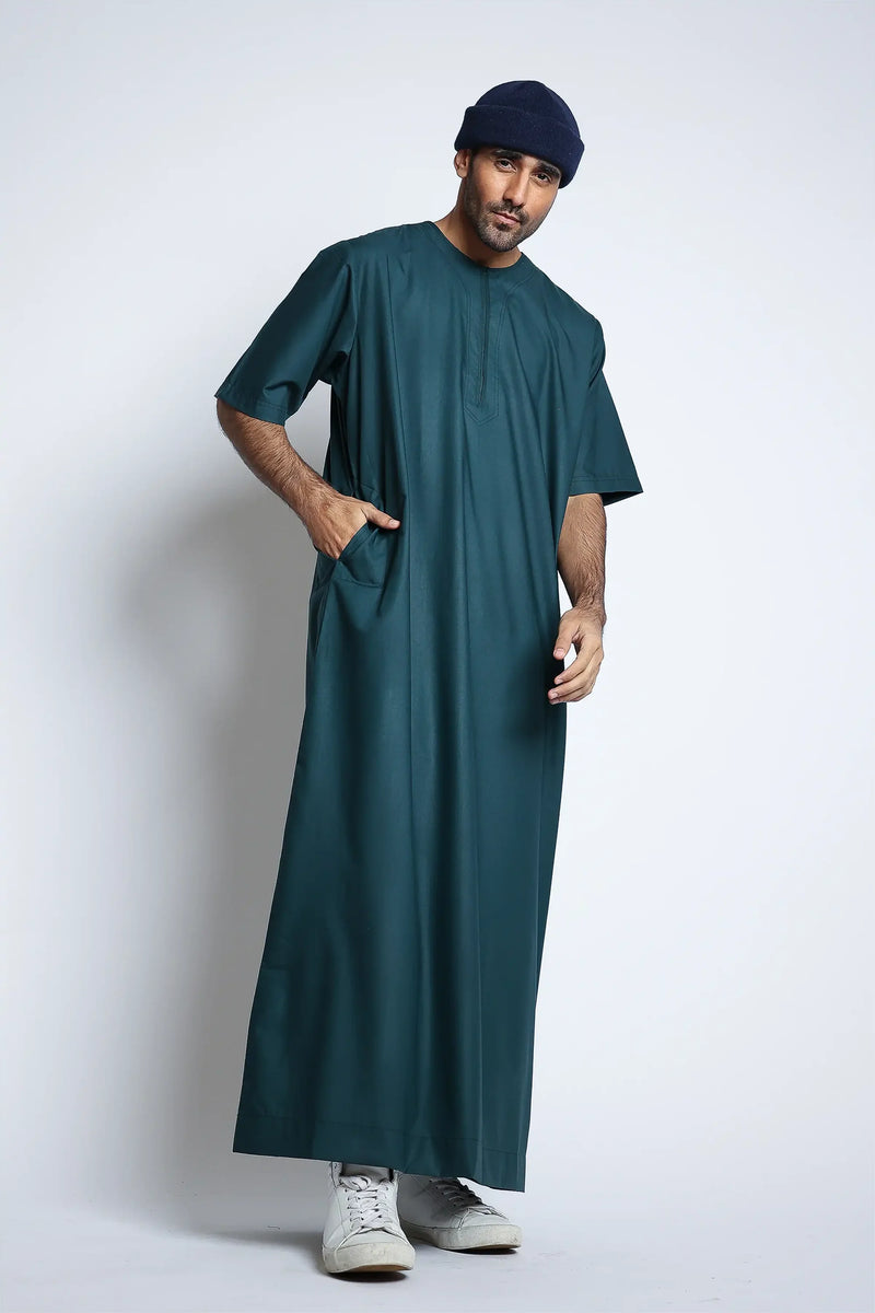 Tuscan Timber Green Half Sleeve Thobe By Al Noor
