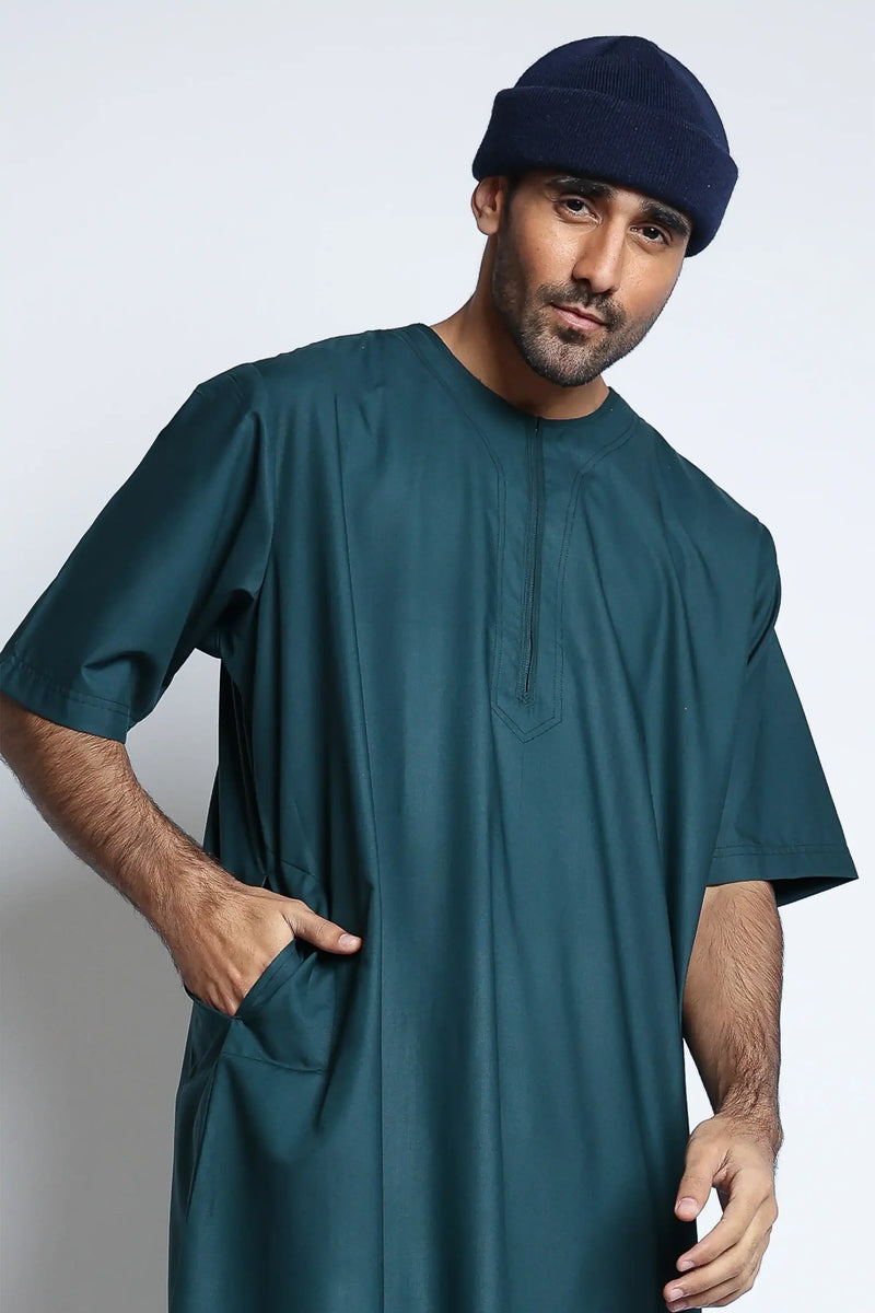 Tuscan Timber Green Half Sleeve Thobe By Al Noor
