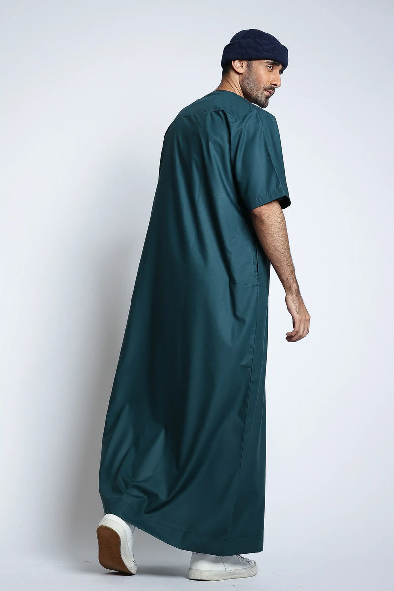Tuscan Timber Green Half Sleeve Thobe By Al Noor
