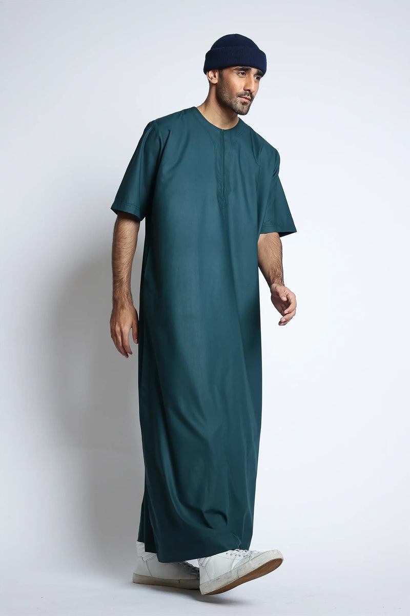 Tuscan Timber Green Half Sleeve Thobe By Al Noor