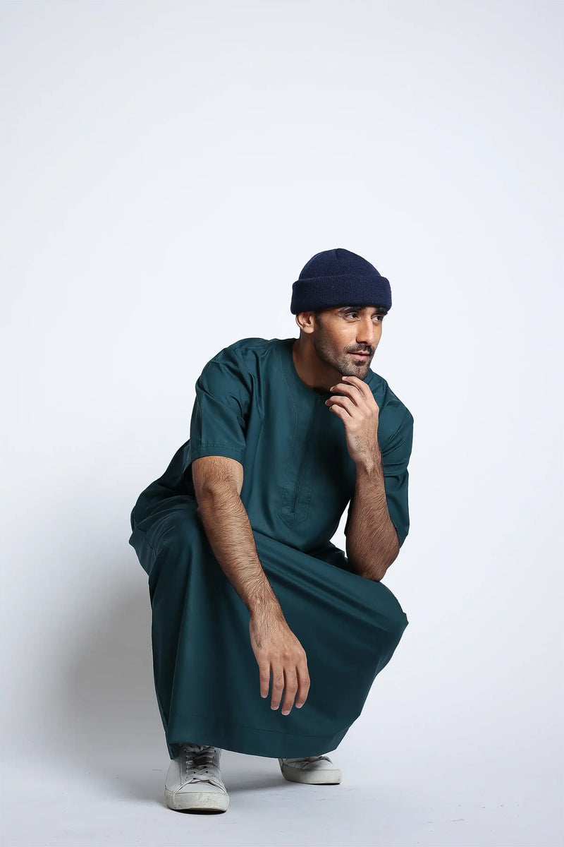 Tuscan Timber Green Half Sleeve Thobe By Al Noor