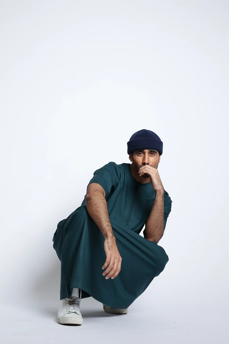 Tuscan Timber Green Half Sleeve Thobe By Al Noor