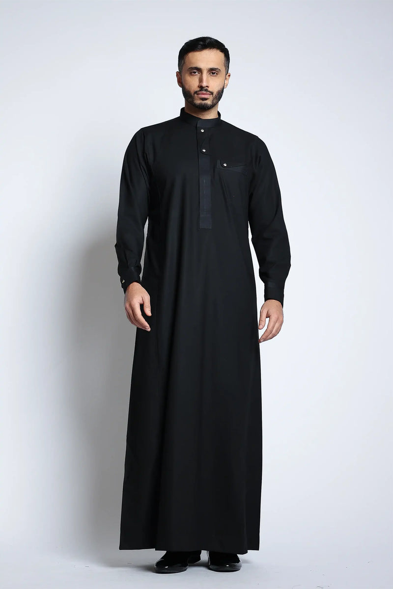 Lead Black Collar Thobe By Al noor- J135