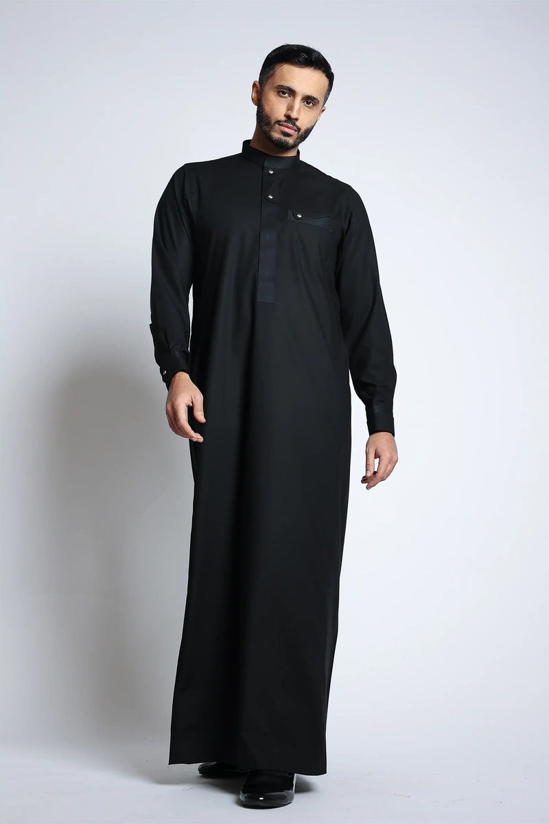 Lead Black Collar Thobe By Al noor- J135