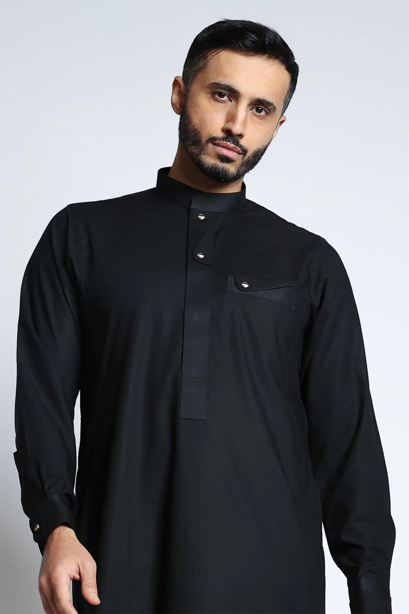 Lead Black Collar Thobe By Al noor- J135