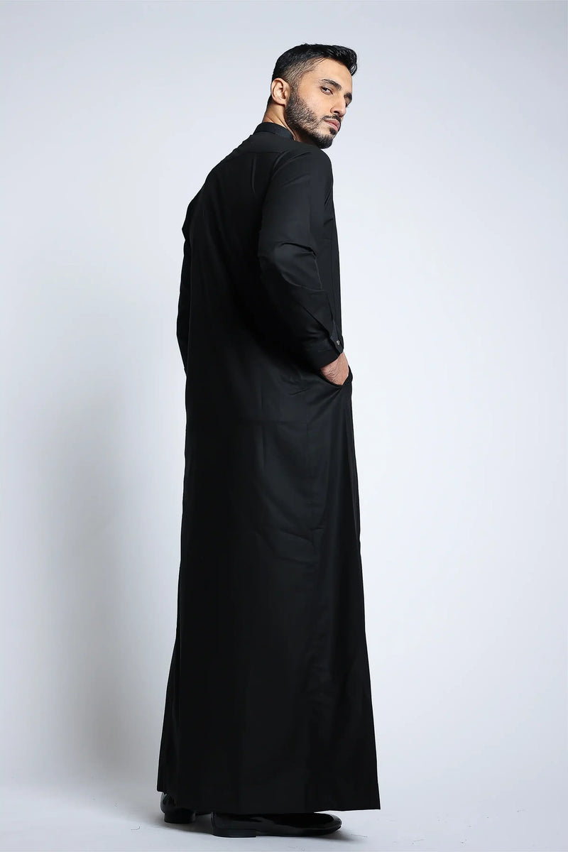 Lead Black Collar Thobe By Al noor- J135