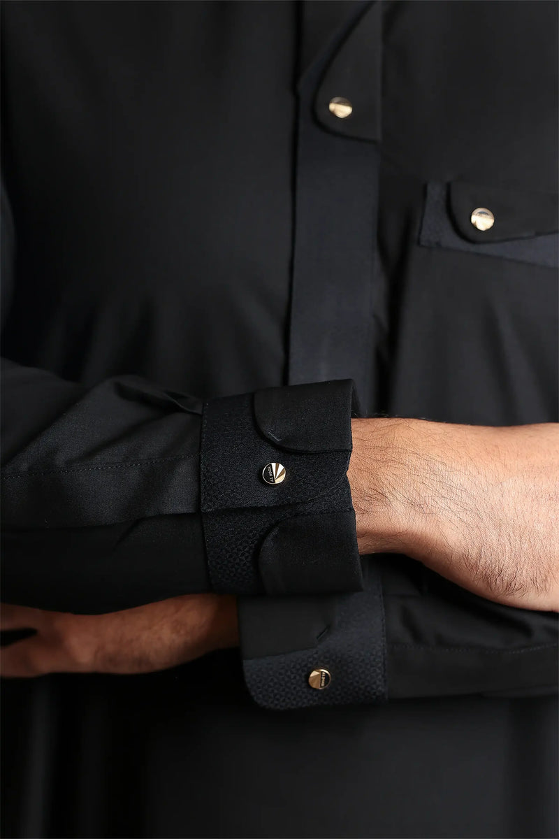 Lead Black Collar Thobe By Al noor- J135