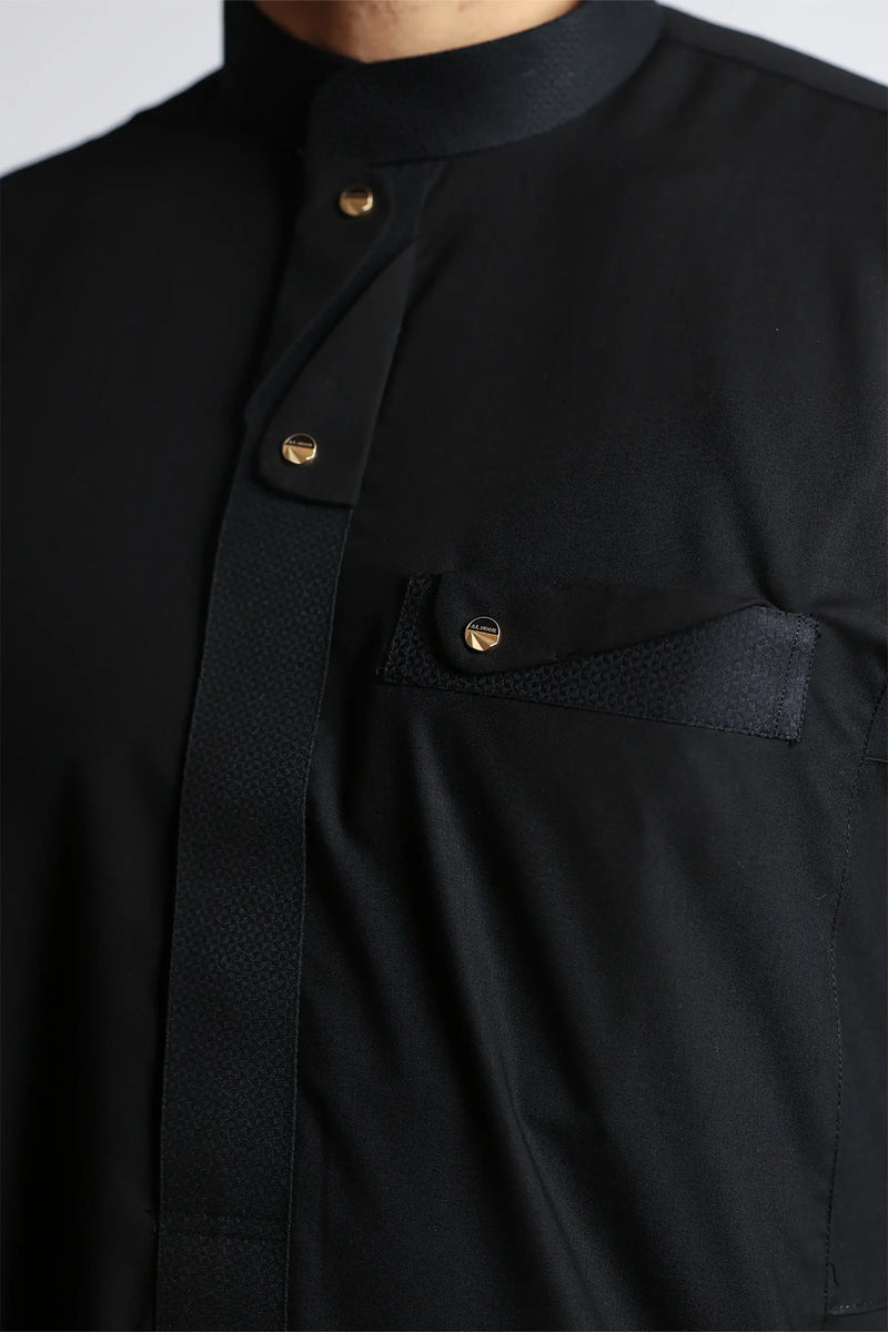 Lead Black Collar Thobe By Al noor- J135