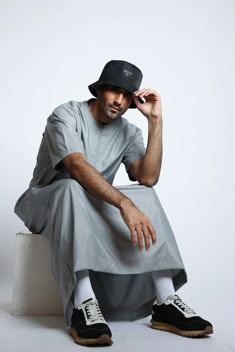 Tuscan Heather Grey Half Sleeve Thobe By Al Noor- J152