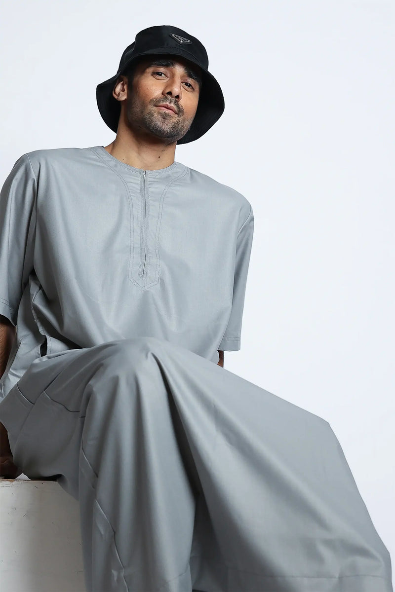 Tuscan Heather Grey Half Sleeve Thobe By Al Noor- J152