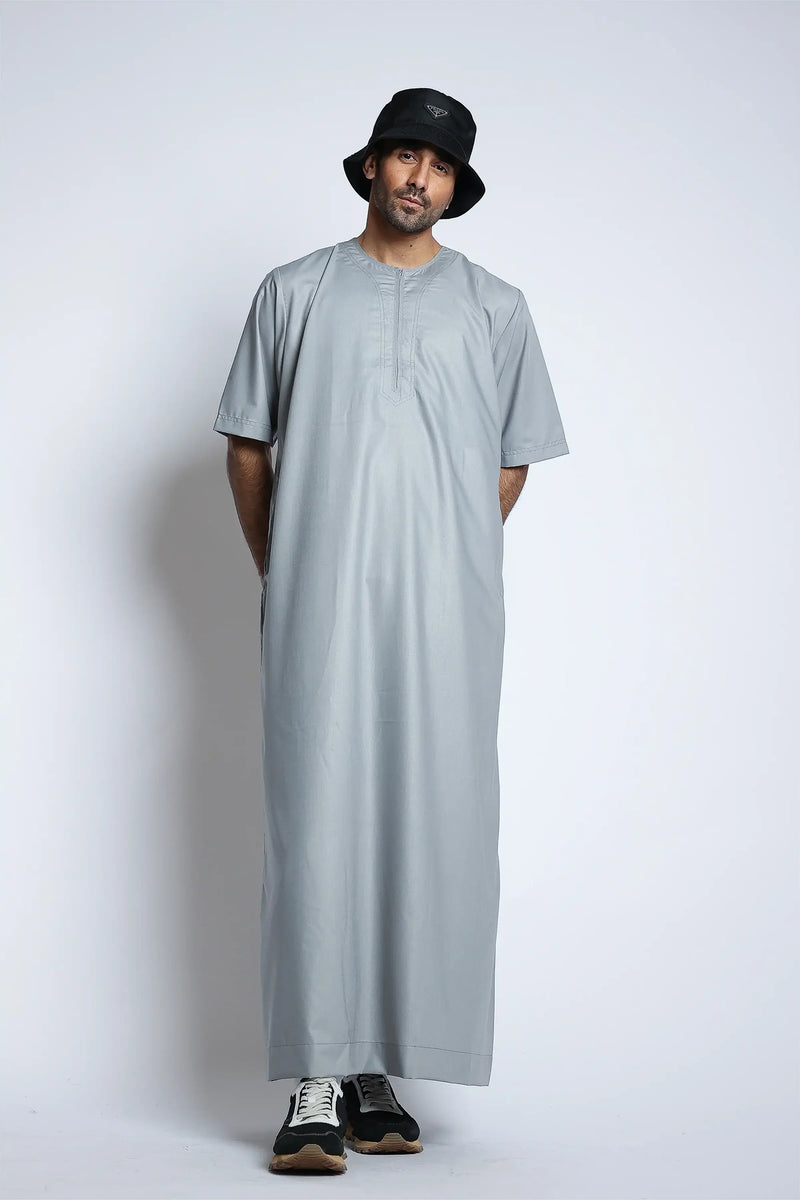Tuscan Heather Grey Half Sleeve Thobe By Al Noor- J152