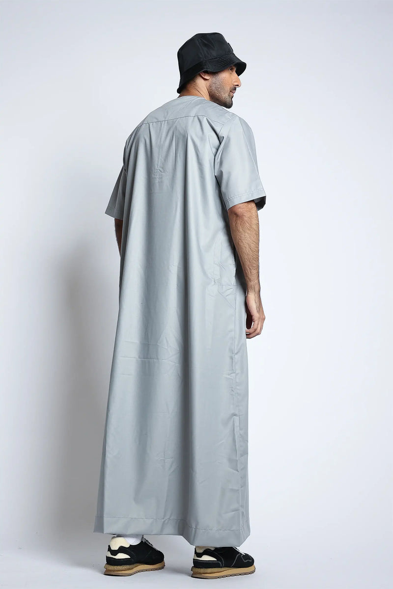 Tuscan Heather Grey Half Sleeve Thobe By Al Noor- J152