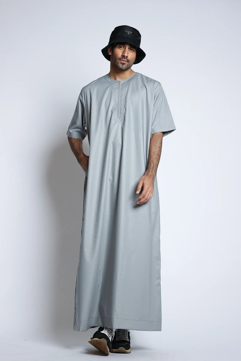 Tuscan Heather Grey Half Sleeve Thobe By Al Noor- J152