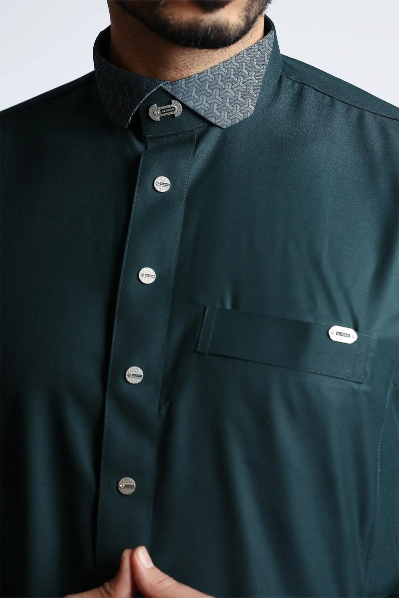 Storm Green Cutaway Thobe By Al noor- J153