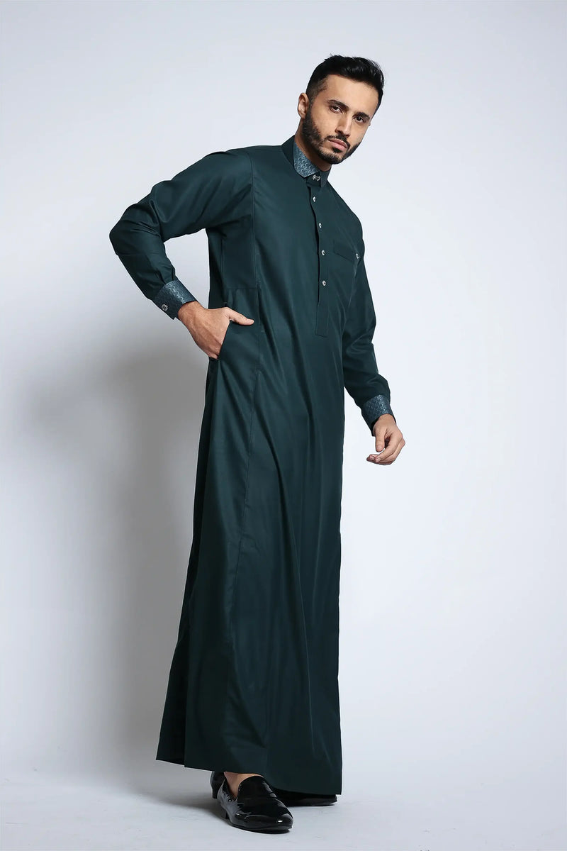 Storm Green Cutaway Thobe By Al noor- J153