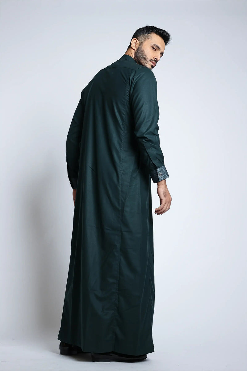 Storm Green Cutaway Thobe By Al noor- J153