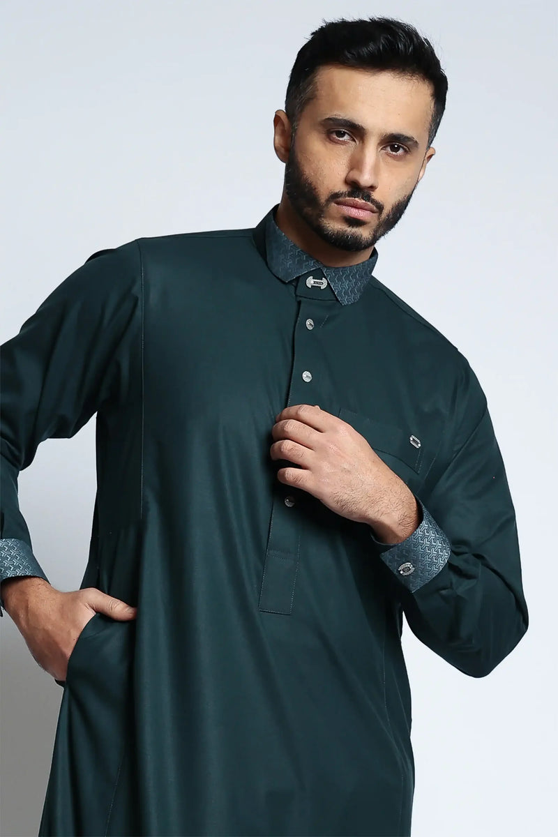 Storm Green Cutaway Thobe By Al noor- J153