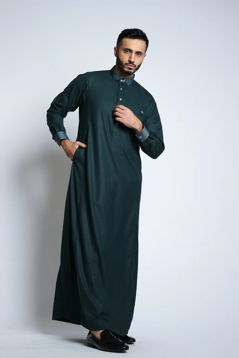 Storm Green Cutaway Thobe By Al noor- J153