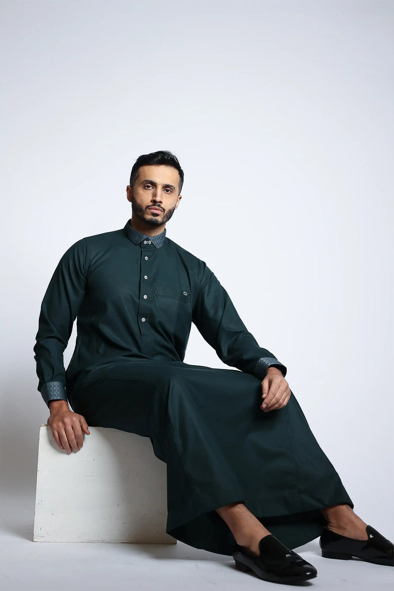 Storm Green Cutaway Thobe By Al noor- J153